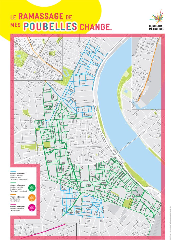 carte des nouvelles collectes de poubelles dans Bordeaux
